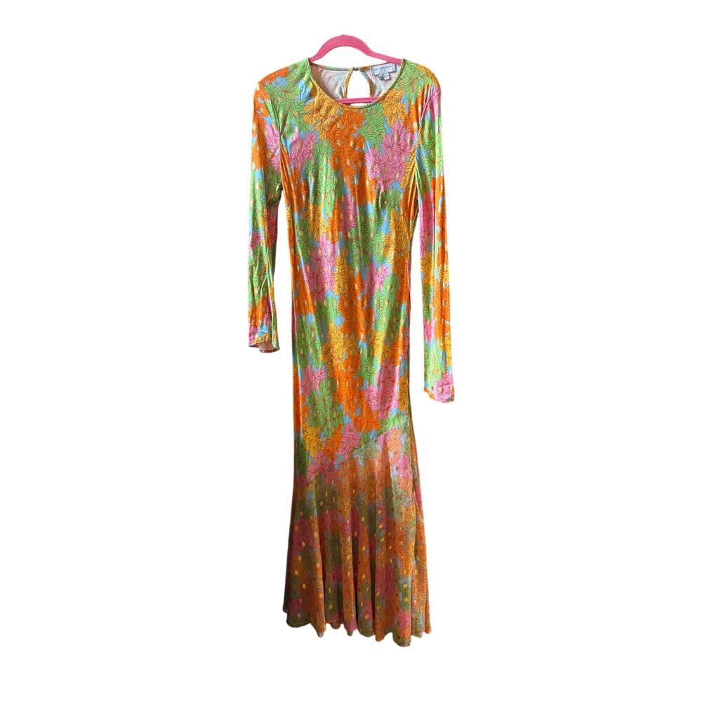 Never Full Dress Multicolor Floral Alaia Midi Long Sleeve Boho Dress 10/12 - Picture 9 of 16